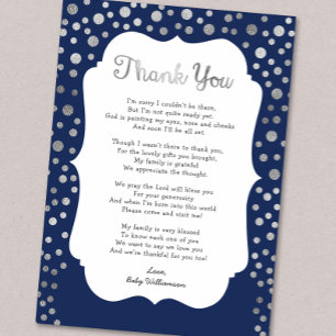 Silver Stippen navy boy baby shower bedankbriefjes Kaart