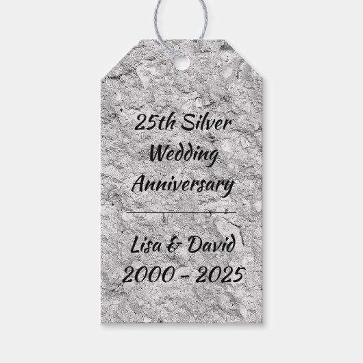 Silver Stone 25th Silver Wedding Jubileum Cadeaulabel (Voorkant)