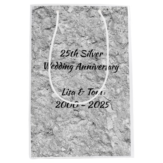Silver Stone 25th Silver Wedding Jubileum Medium Cadeauzakje (Voorkant)