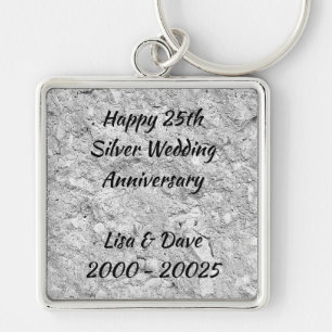 Silver Stone 25th Silver Wedding Jubileum Sleutelhanger