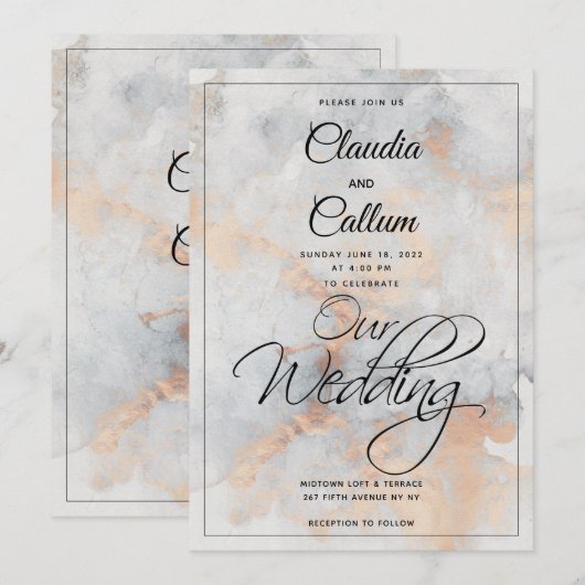 Silver Stone Quarry Wedding Invitation Kaart (Voorkant / Achterkant)