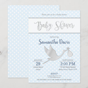 Silver Stork Baby Boy Baby shower Kaart