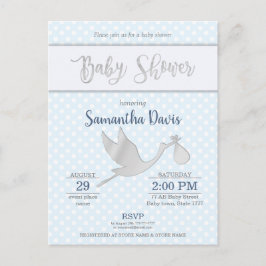 Silver Stork Baby Boy Baby shower Uitnodiging Briefkaart