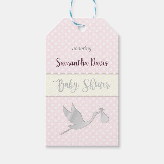 Silver Stork Baby Girl Baby shower Cadeaulabel (Voorkant)