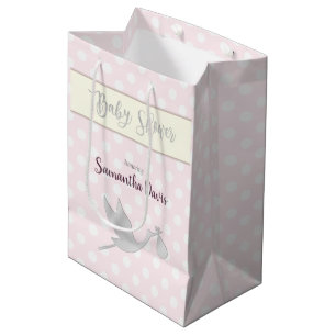 Silver Stork Baby Girl Baby shower Medium Cadeauzakje