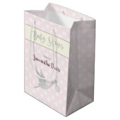 Silver Stork Baby Girl Baby shower Medium Cadeauzakje (Achterkant Gekanteld)
