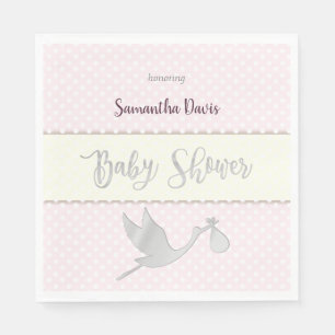 Silver Stork Baby Girl Baby shower Servet