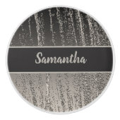 Silver Streaks Metallic Stripe Pattern Modern Keramische Knop (Voorkant)