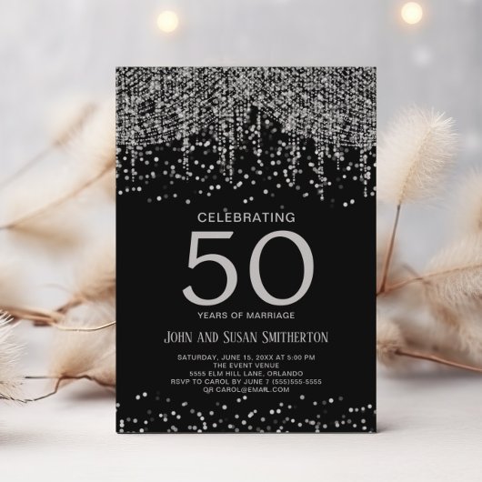 Silver String Light Glitter Zwart 50e Jubileum Kaart