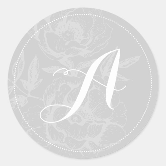 Silver Stripe Monogram Trouwstickers Ronde Sticker (Voorkant)