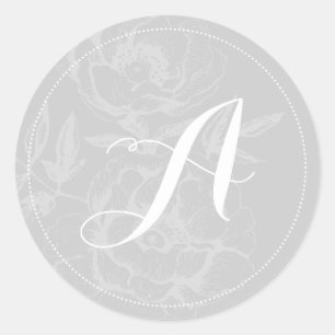 Silver Stripe Monogram Trouwstickers Ronde Sticker