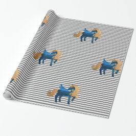 Silver Stripe Navy Unicorn BIRTHDAY WEDDING WRAP Cadeaupapier
