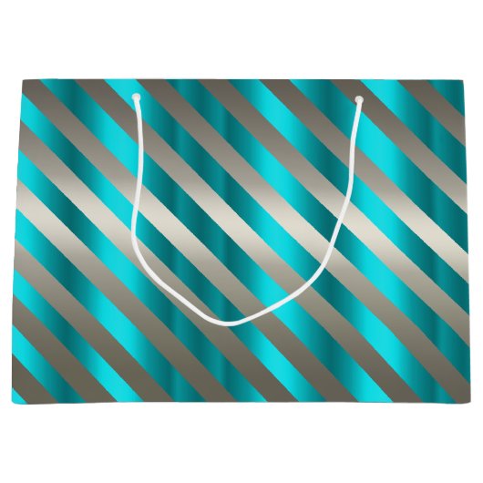 Silver Striped Aqua Modern Christmas Groot Cadeauzakje (Voorkant)