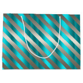 Silver Striped Aqua Modern Christmas Groot Cadeauzakje (Achterkant)