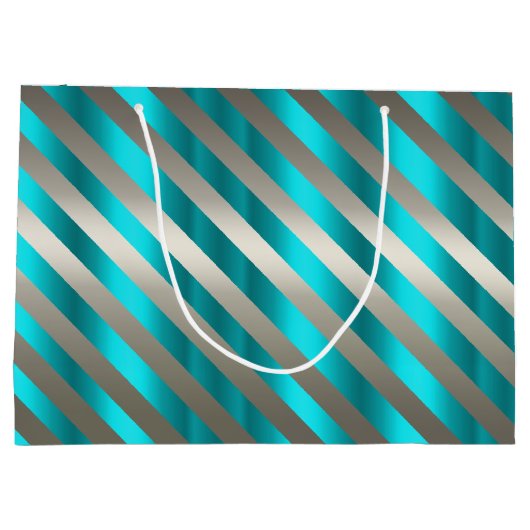 Silver Striped Aqua Modern Christmas Groot Cadeauzakje (Achterkant)