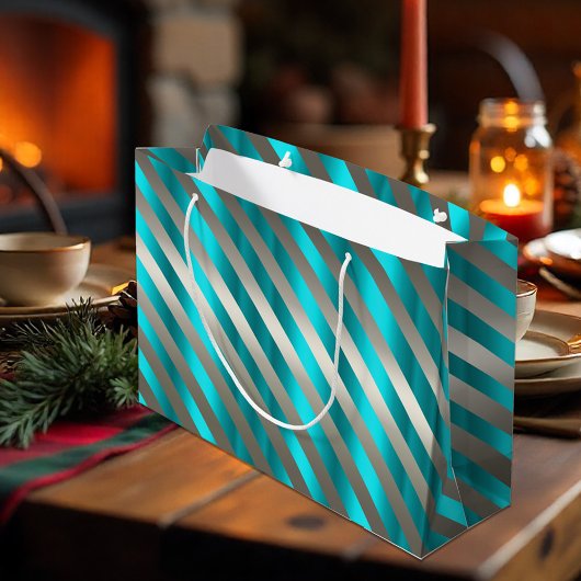 Silver Striped Aqua Modern Christmas Groot Cadeauzakje