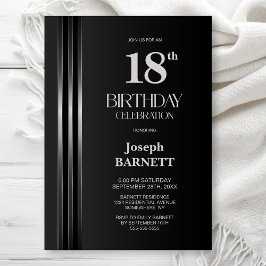 Silver Striped Black Grey 18th Birthday Party Kaart