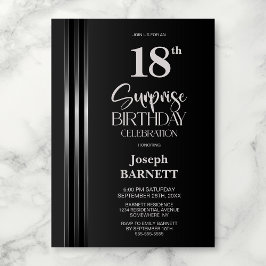 Silver Striped Black Grey 18th Surprise Birthday Kaart