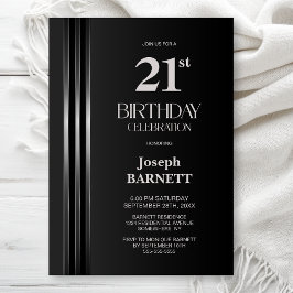 Silver Striped Black Grey 21st Birthday Party Kaart