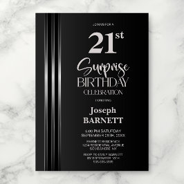Silver Striped Black Grey 21st Surprise Birthday Kaart