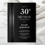 Silver Striped Black Grey 30th Birthday Party Kaart<br><div class="desc">Invite your friends and loved ones to your birthday celebration with this modern silver striped black and grey 30th birthday party invitation. The customizable text area in this invitation template allows you to include all the necessary details for your special birthday celebration, including the date, time, venue, and RSVP information....</div>