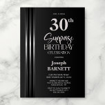 Silver Striped Black Grey 30th Surprise Birthday Kaart<br><div class="desc">Make the surprise unforgettable with this stylish silver striped black and grey surprise 30th birthday party invitation. The customizable text templates allow you to add the name of the honored guest, the secret party details, and the venue with ease. Your guest of honor will be in for a night of...</div>