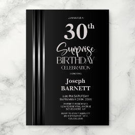 Silver Striped Black Grey 30th Surprise Birthday Kaart