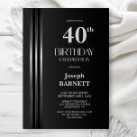 Silver Striped Black Grey 40th Birthday Party Kaart<br><div class="desc">Invite your friends and loved ones to your birthday celebration with this modern silver striped black and grey 40th birthday party invitation. The customizable text area in this invitation template allows you to include all the necessary details for your special birthday celebration, including the date, time, venue, and RSVP information....</div>