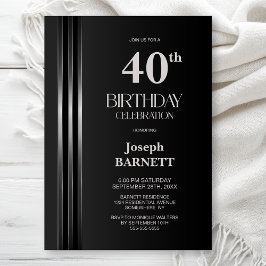 Silver Striped Black Grey 40th Birthday Party Kaart
