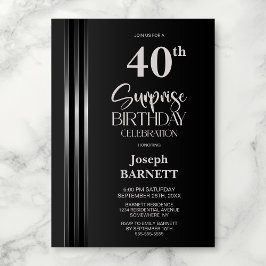 Silver Striped Black Grey 40th Surprise Birthday Kaart