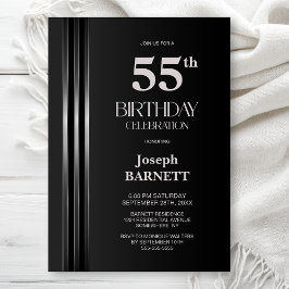 Silver Striped Black Grey 55th Birthday Party Kaart