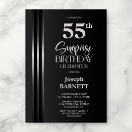 Silver Striped Black Grey 55th Surprise Birthday Kaart