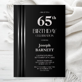 Silver Striped Black Grey 65th Birthday Party Kaart