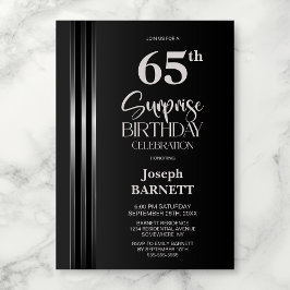Silver Striped Black Grey 65th Surprise Birthday Kaart
