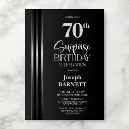 Silver Striped Black Grey 70th Surprise Birthday Kaart