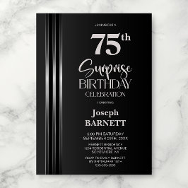 Silver Striped Black Grey 75th Surprise Birthday Kaart