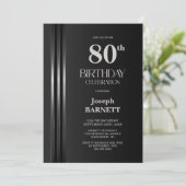 Silver Striped Black Grey 80th Birthday Party Kaart (Staand voorkant)