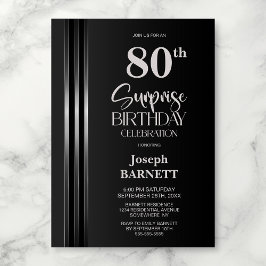 Silver Striped Black Grey 80th Surprise Birthday Kaart