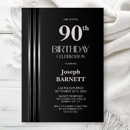 Silver Striped Black Grey 90th Birthday Party Kaart