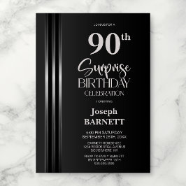 Silver Striped Black Grey 90th Surprise Birthday Kaart