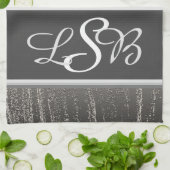 Silver Stripes Liquid Metal Elegant Monogram Theedoek (Gevouwen)