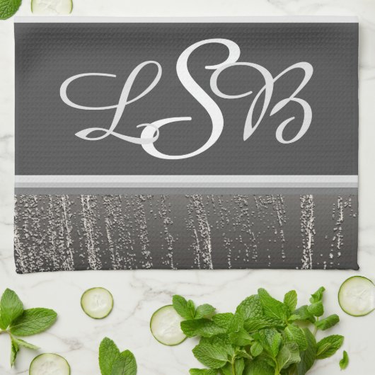 Silver Stripes Liquid Metal Elegant Monogram Theedoek (Gevouwen)