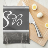 Silver Stripes Liquid Metal Elegant Monogram Theedoek (Quarter Fold)