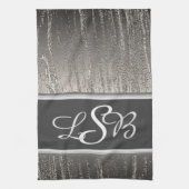 Silver Stripes Liquid Metal Elegant Monogram Theedoek (Verticaal)