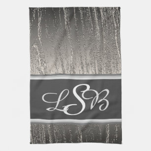 Silver Stripes Liquid Metal Elegant Monogram Theedoek