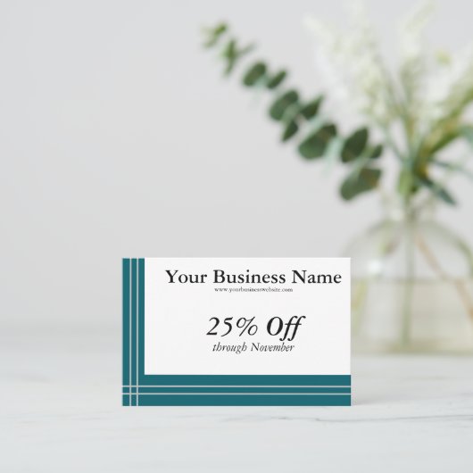 Silver Stripes on Teal Borders Generic Discount Visitekaartje (Staand voorkant)