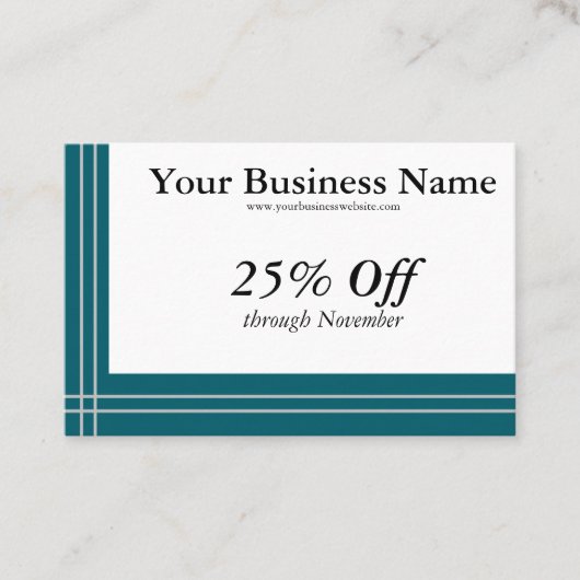 Silver Stripes on Teal Borders Generic Discount Visitekaartje (Voorkant)