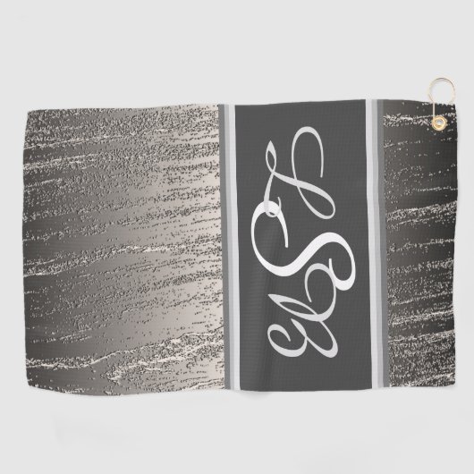 Silver Stripes Vertical Liquid Metal Monogram Golfhanddoek (Horizontaal)