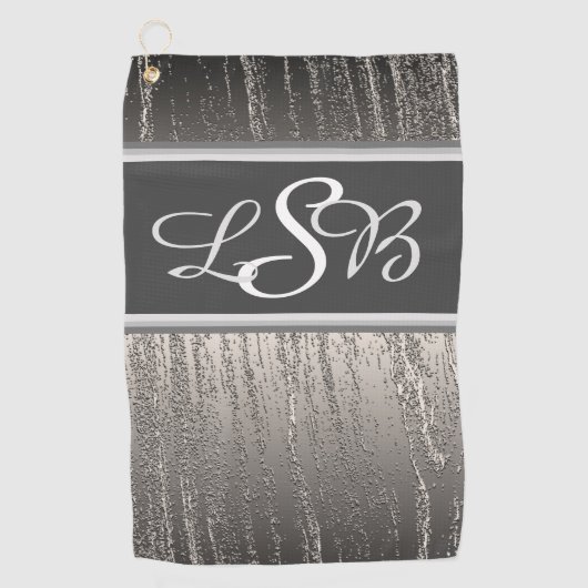 Silver Stripes Vertical Liquid Metal Monogram Golfhanddoek (Voorkant)