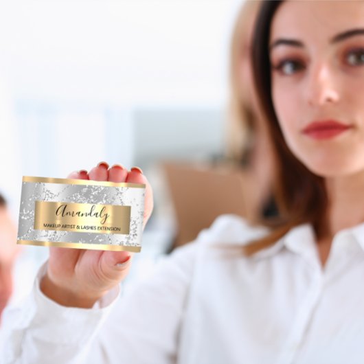 Silver Strokes Marble Beauty Shop Grey Gray Visitekaartje